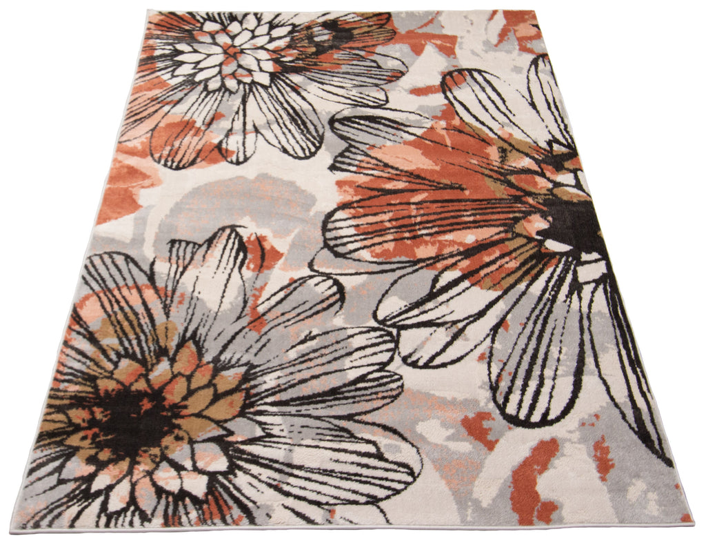 Lena Floral Area Rug Ivory and Orange Therugsoutlet.ca