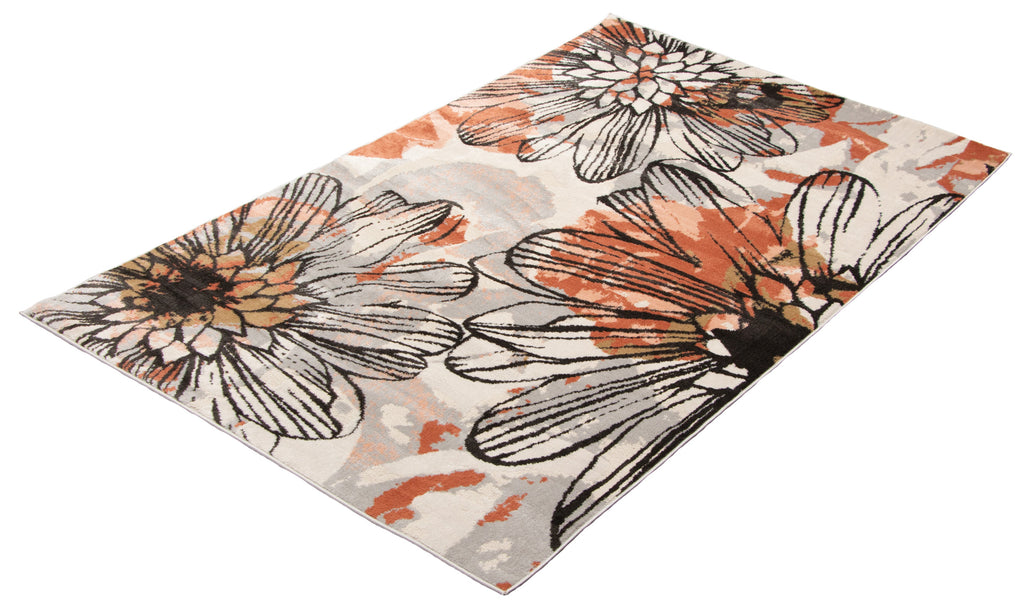 Lena Floral Area Rug Ivory and Orange Therugsoutlet.ca