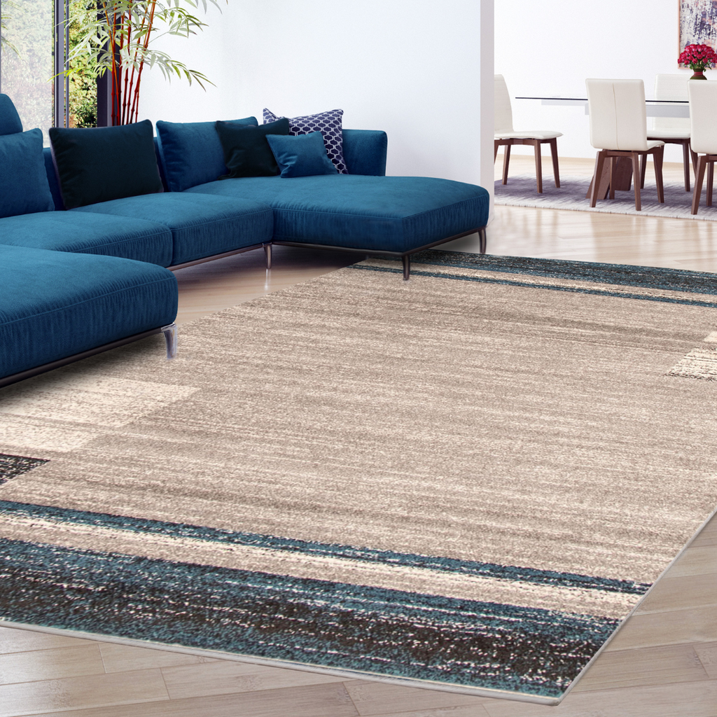 Plaza Geometric Area Rug Grey and Blue Therugsoutlet.ca