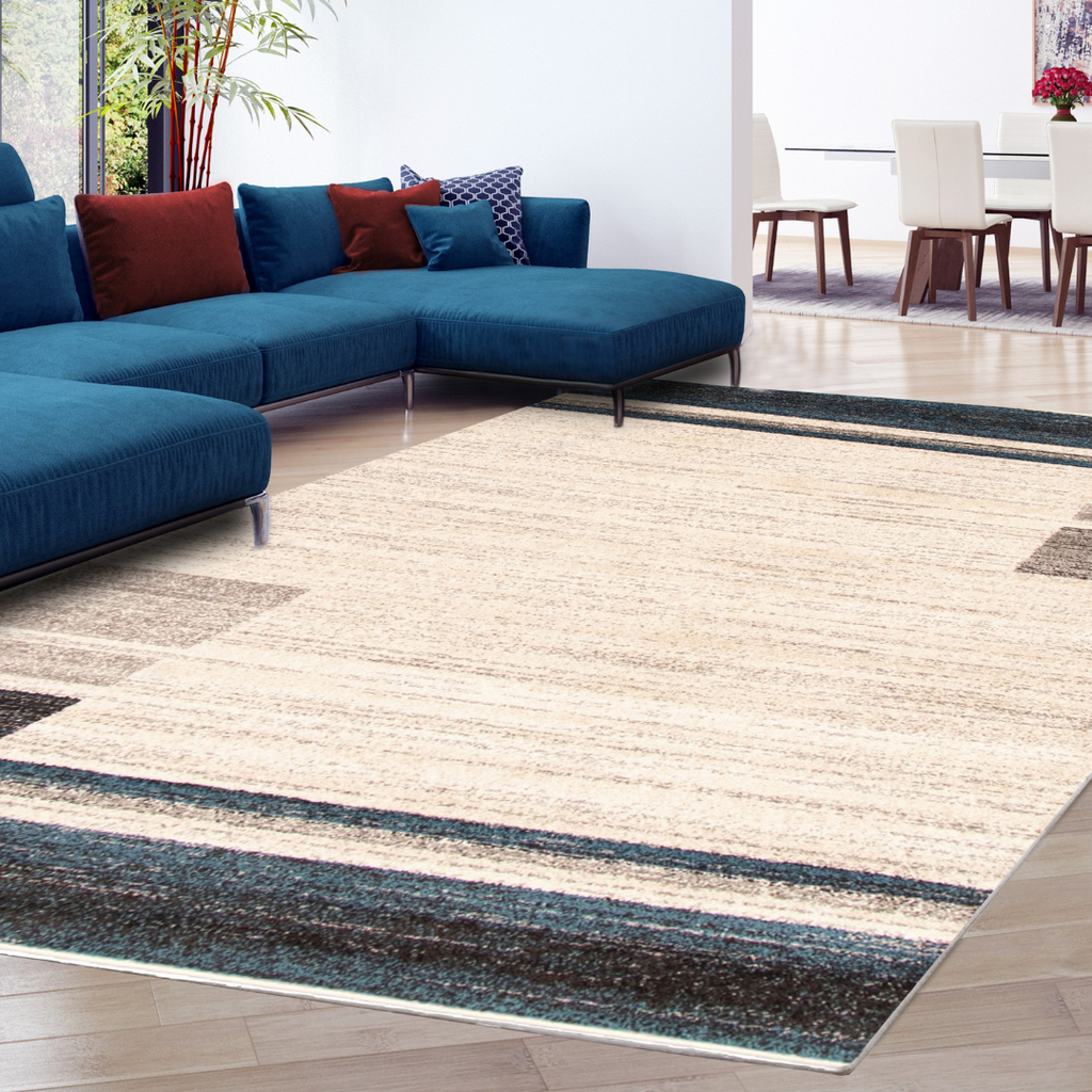 Plaza Geometric Area Rug Ivory and Blue Therugsoutlet.ca