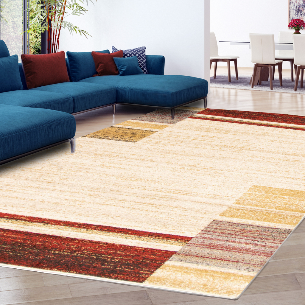 Plaza Geometric Area Rug Ivory and Red Therugsoutlet.ca