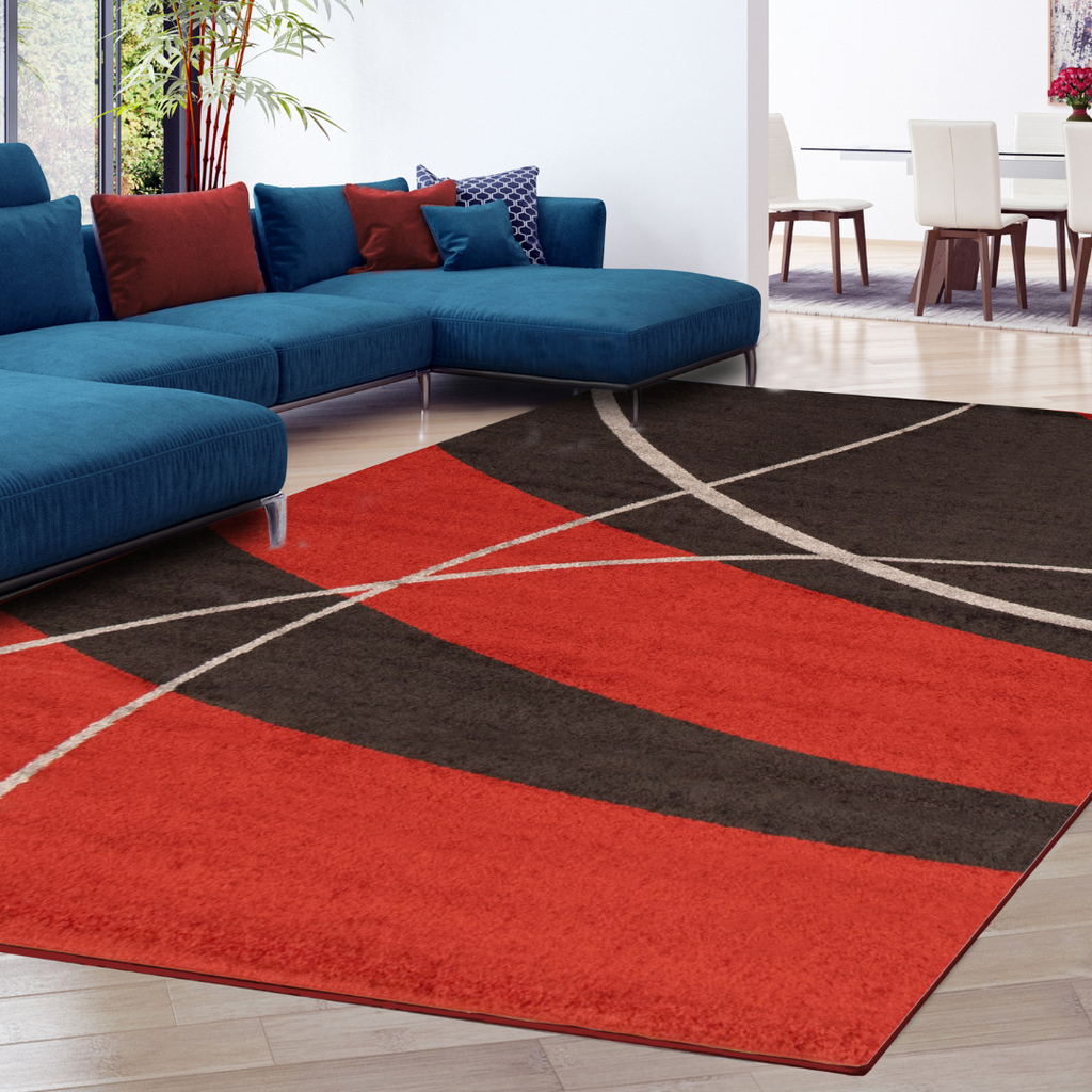 Prism Area Rug Red and Dark Brown Therugsoutlet.ca