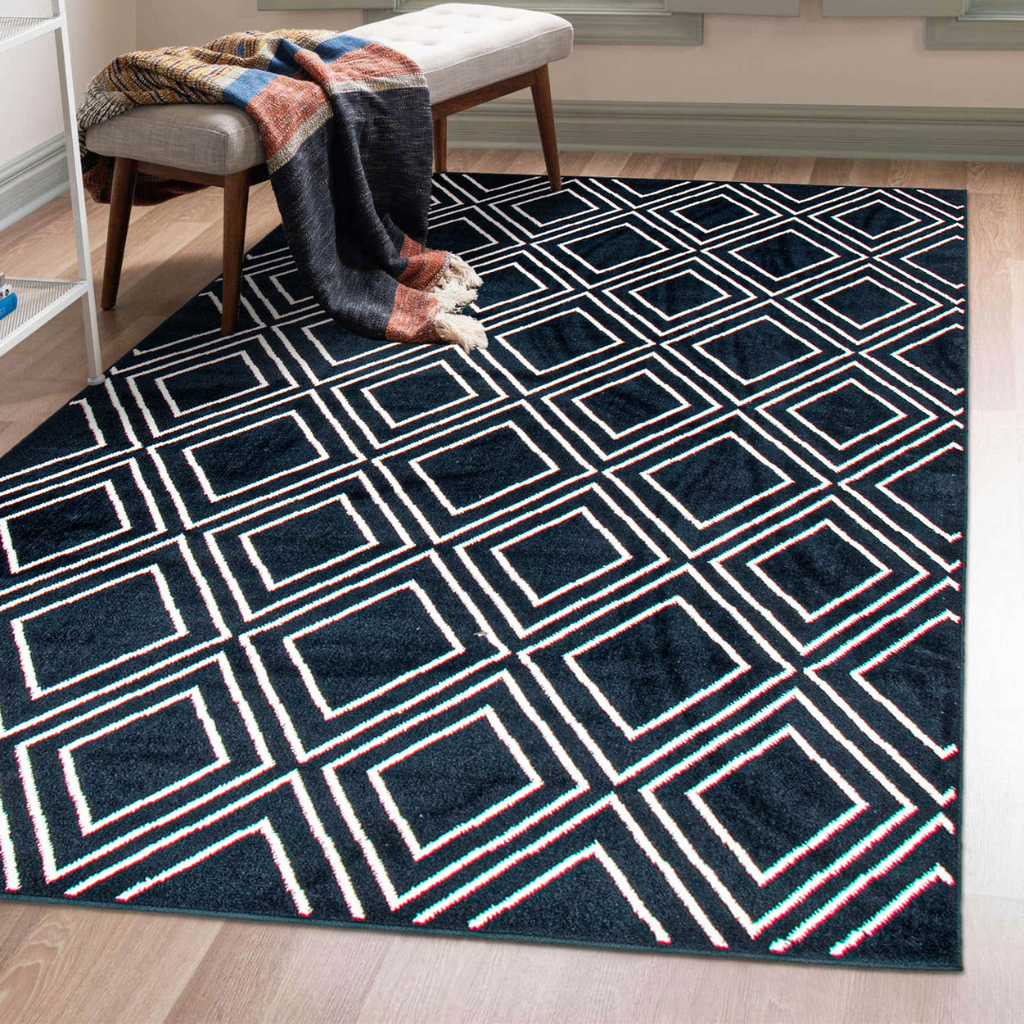 Rhombus Geod Area Rug Navy and White Therugsoutlet.ca