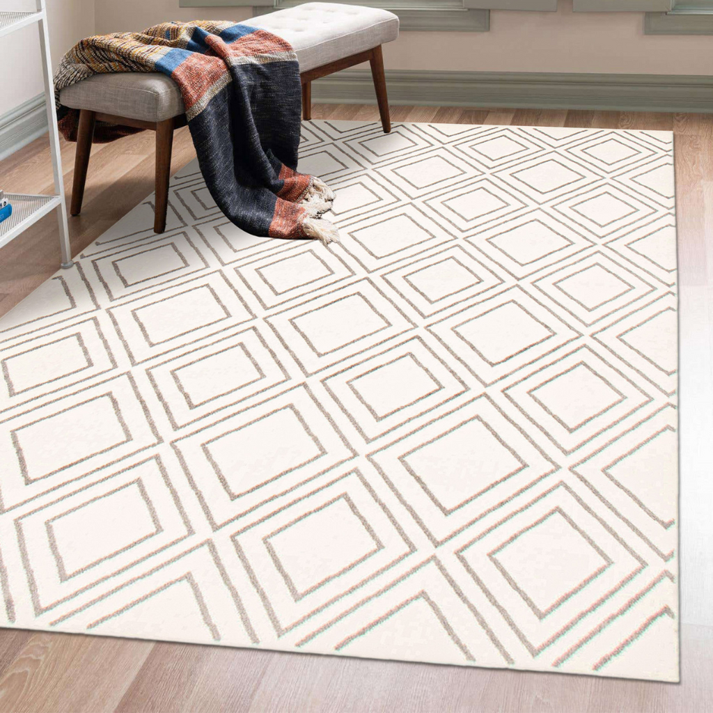 Rhombus Geod Area Rug White and Grey Therugsoutlet.ca