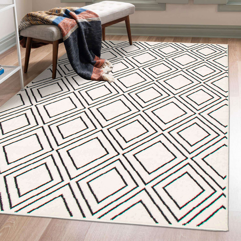 Rhombus Geod Area Rug White and Navy Therugsoutlet.ca