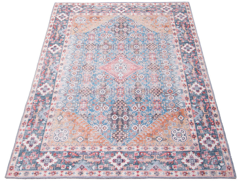 Sanandaj Medallion Washable Area Rug Blue Therugsoutlet.ca