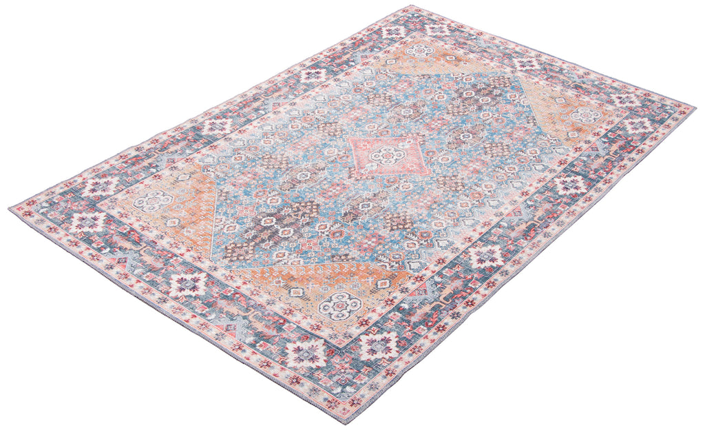 Sanandaj Medallion Washable Area Rug Blue Therugsoutlet.ca