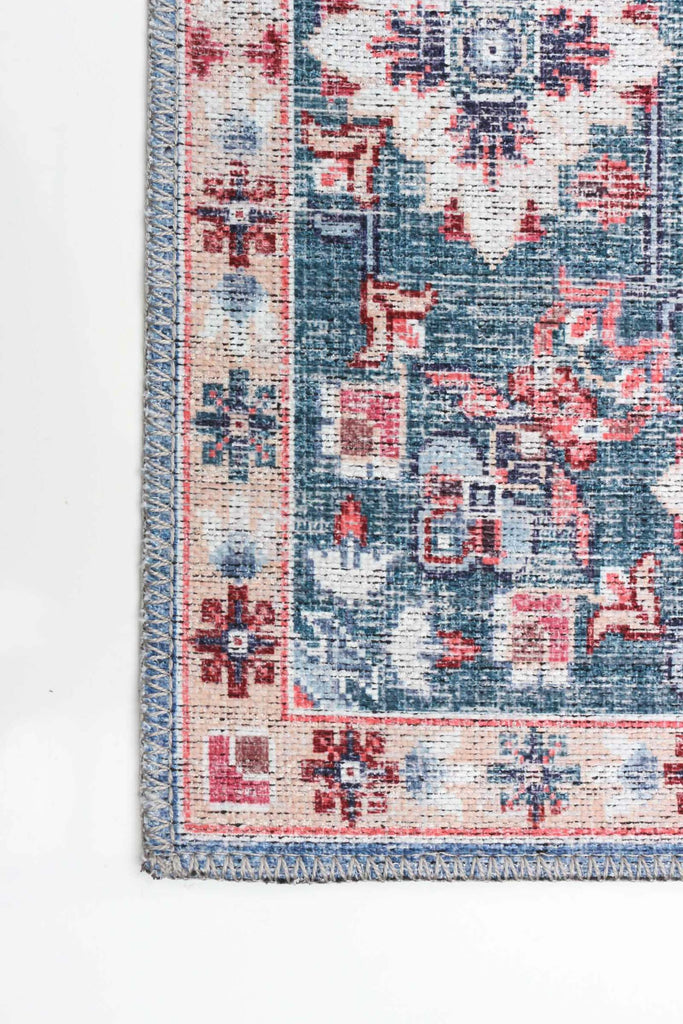 Sanandaj Medallion Washable Area Rug Blue Therugsoutlet.ca