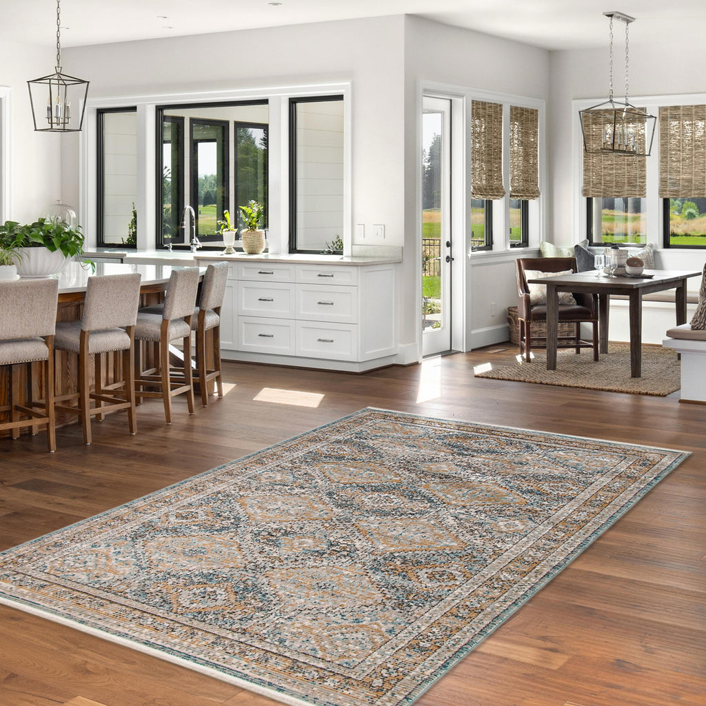 Shahnameh Traditional Area Rug Blue and Taupe Therugsoutlet.ca