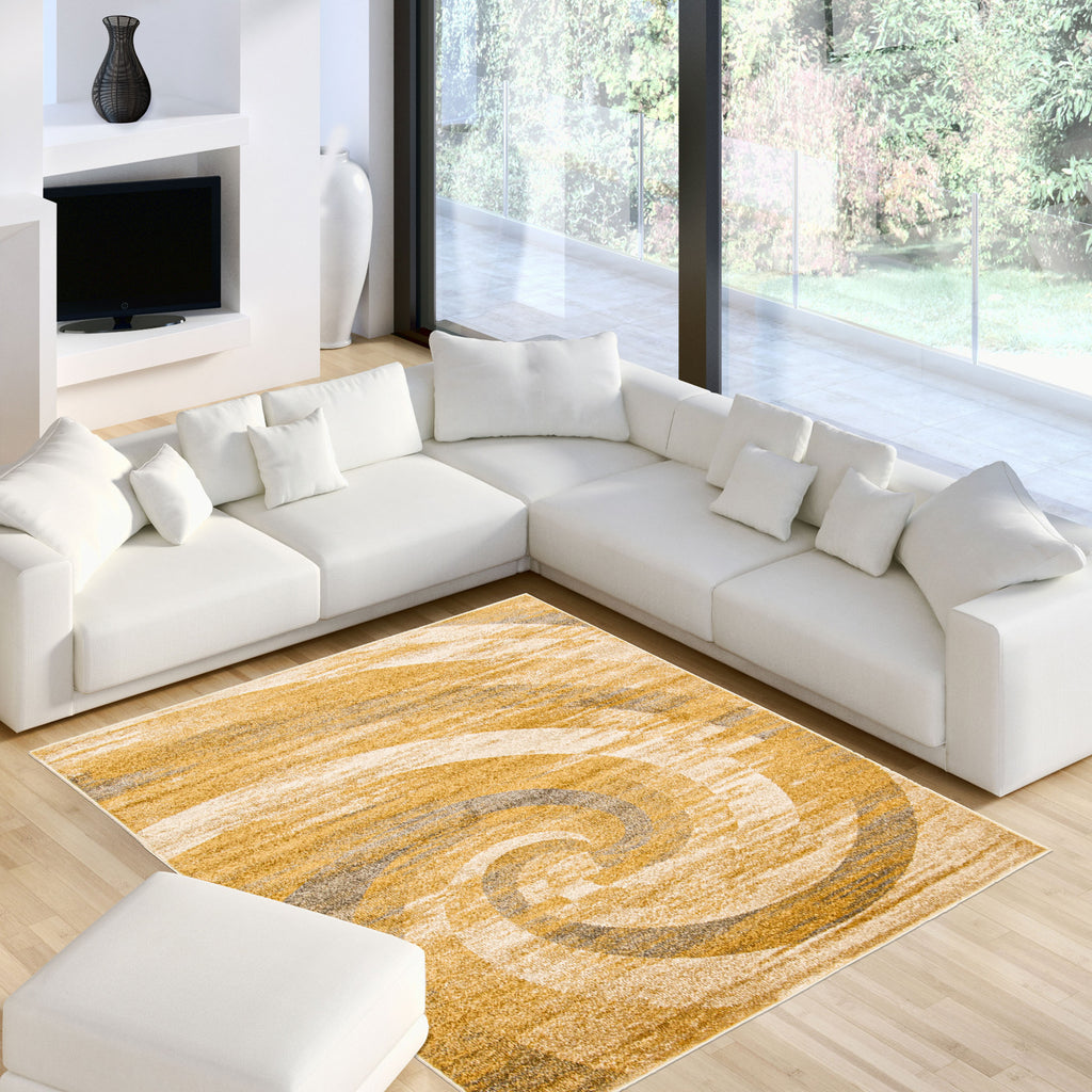 Spiral Serenity Area Rug Dark Ivory and Gold Therugsoutlet.ca