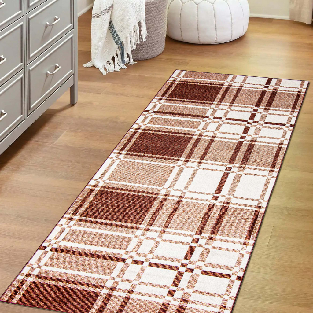 Tidal Tartan Washable Rug Red therugsoutlet.ca