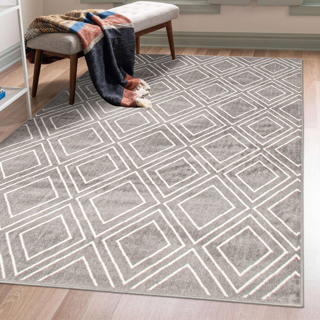 Rhombus Geod Area Rug Grey and White Therugsoutlet.ca