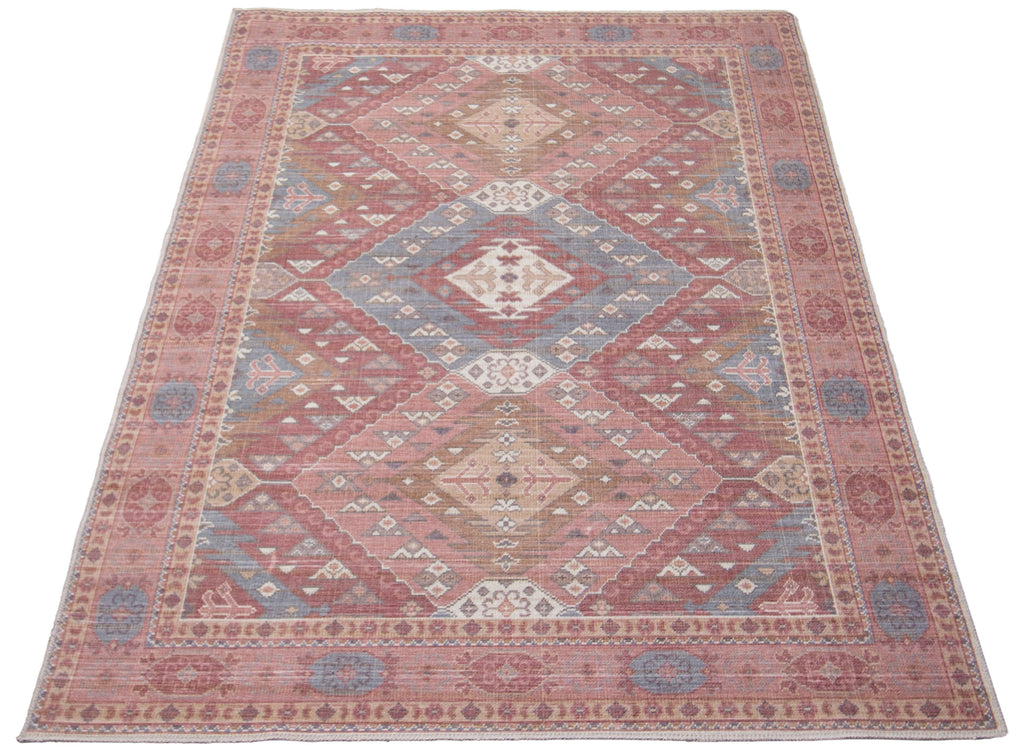 Washable Traditional Medallion Uzes Area Rug Burgandy Therugsoutlet.ca