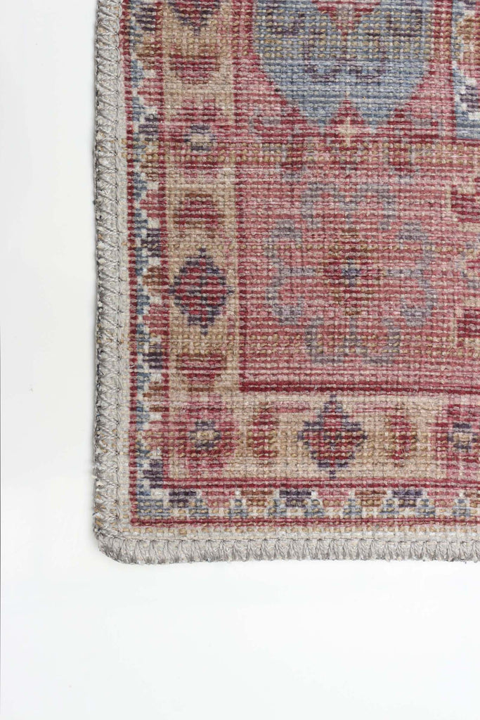 Washable Traditional Medallion Uzes Area Rug Burgandy Therugsoutlet.ca