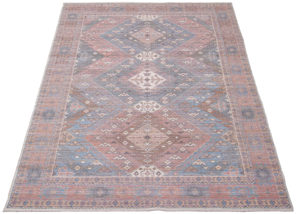 Washable Traditional Medallion Uzes Area Rug Blue Therugsoutlet.ca