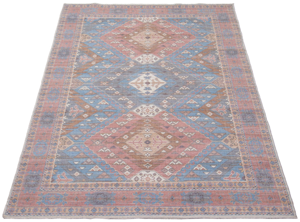 Washable Traditional Medallion Uzes Area Rug Light Blue Therugsoutlet.ca