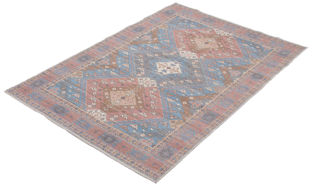 Washable Traditional Medallion Uzes Area Rug Light Blue Therugsoutlet.ca