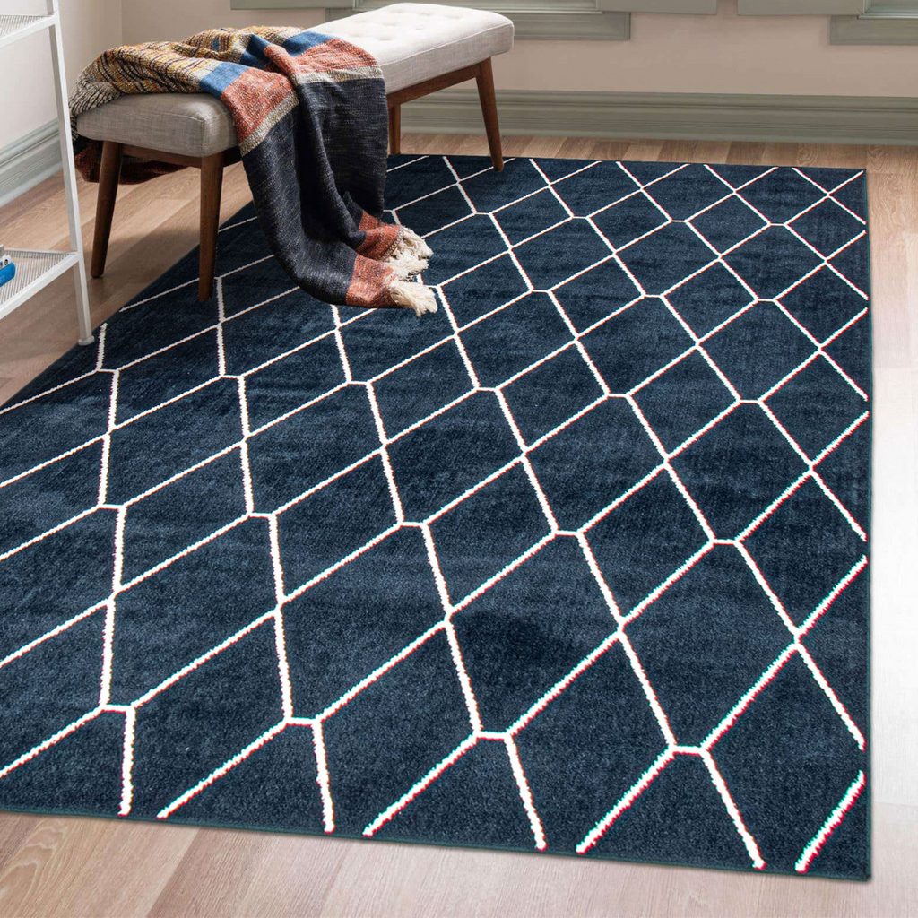 Zircon Geometric Area Rug Navy and White Therugsoutlet.ca