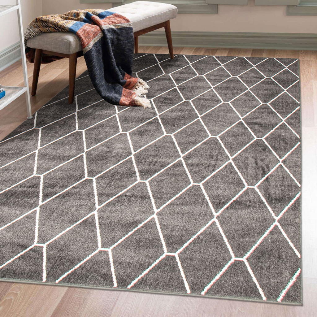 Zircon Geometric Area Rug Silver and White Therugsoutlet.ca