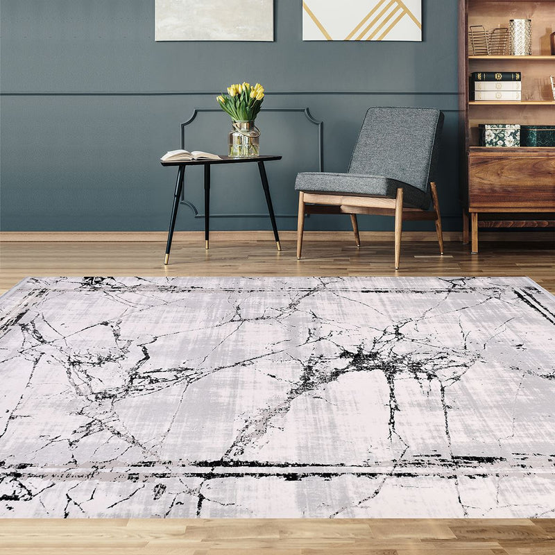 Roxanne Marble Ivory and Grey Area Rug
