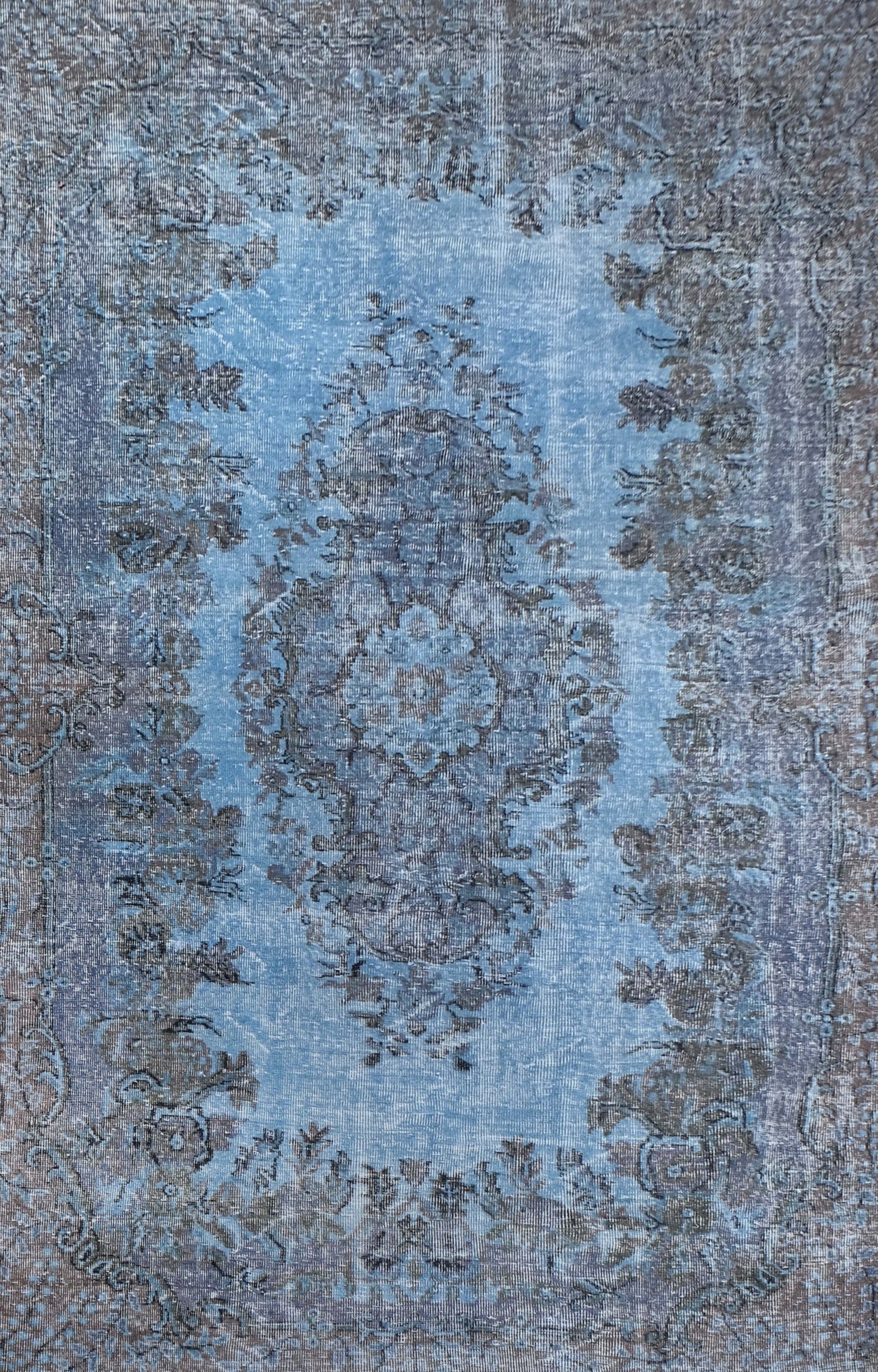 Turkish Vintage Hand-Knotted Blue Wool 183 x 302 cm (5'9" x 9'11")