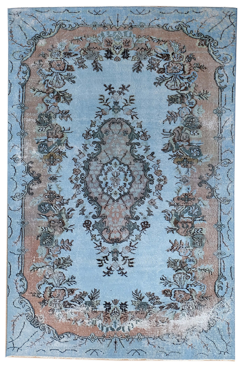 Turkish Vintage Hand-Knotted Blue Wool 175 x 302 cm (5'9" x 9'11")
