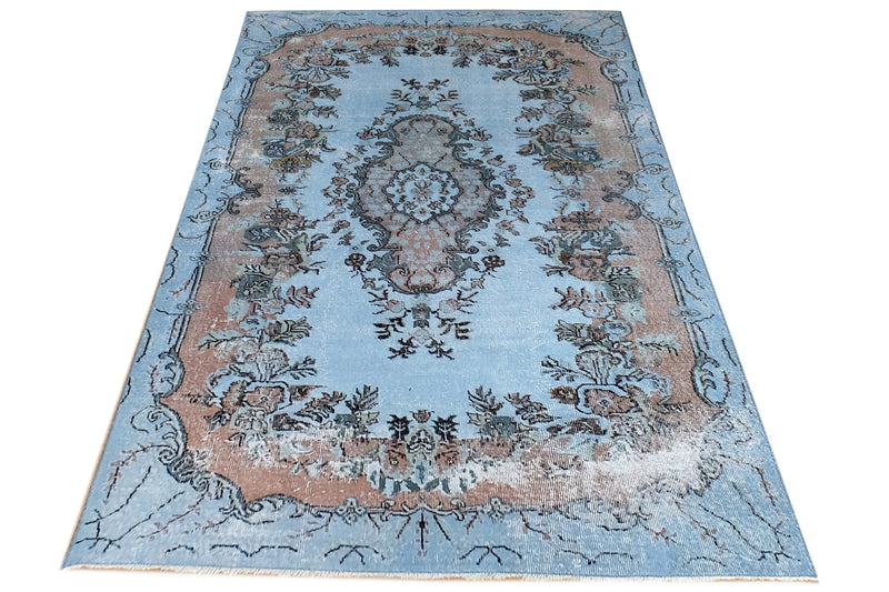 Turkish Vintage Hand-Knotted Blue Wool 175 x 302 cm (5'9" x 9'11")
