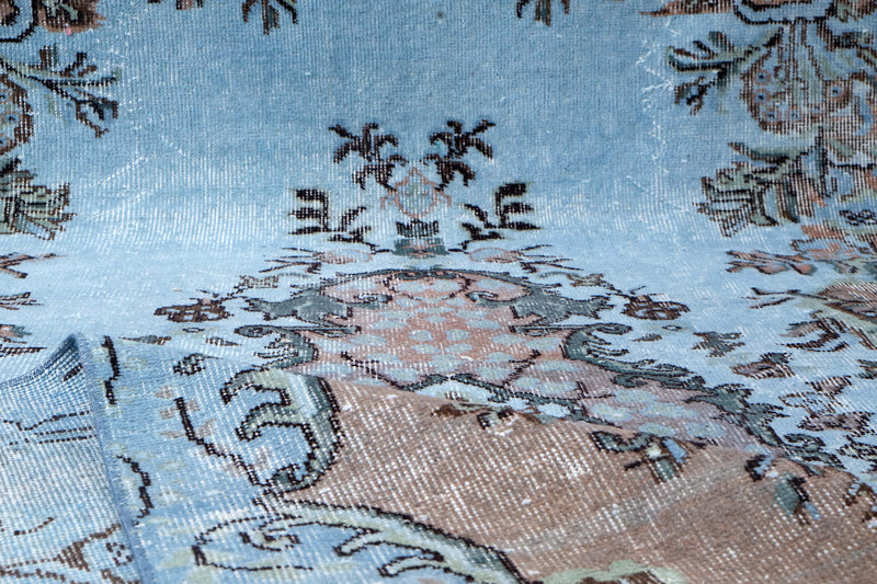 Turkish Vintage Hand-Knotted Blue Wool 175 x 302 cm (5'9" x 9'11")