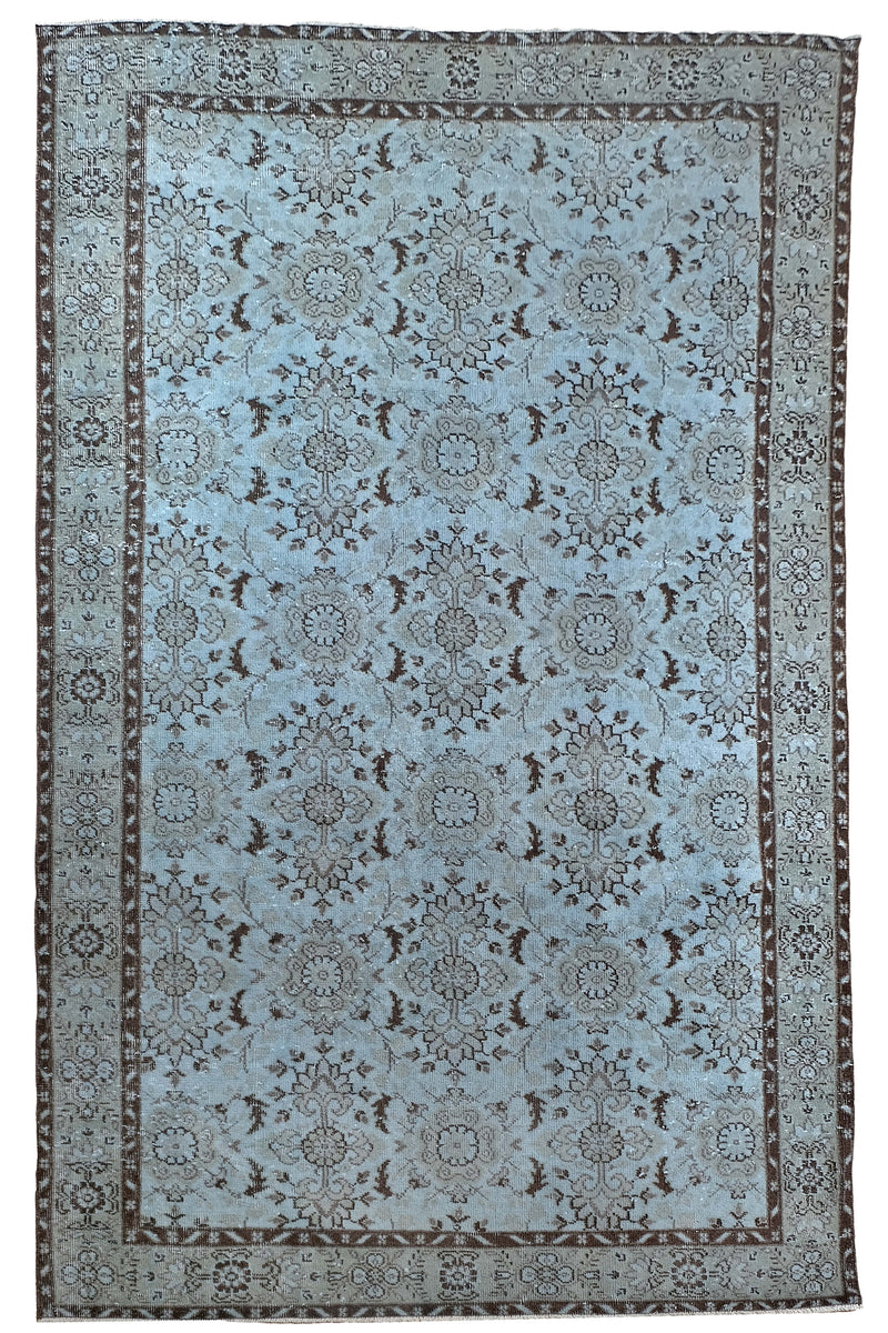Turkish Vintage Hand-Knotted Blue Wool 180 x 295 cm (5'11" x 9'8")