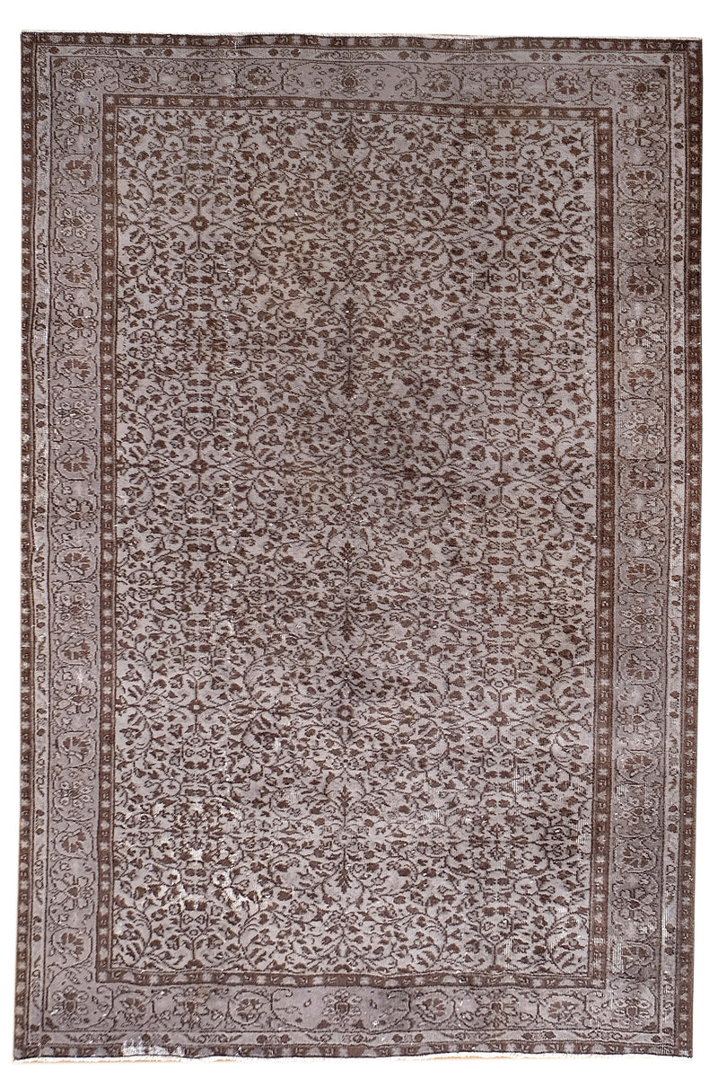 Turkish Vintage Hand-Knotted Brown Wool 178 x 269 cm (5'10" x 8'10")