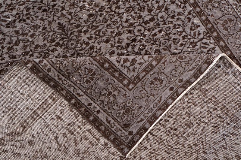 Turkish Vintage Hand-Knotted Brown Wool 178 x 269 cm (5'10" x 8'10")