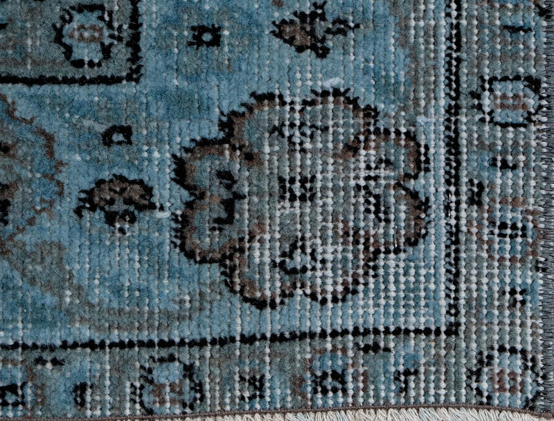Turkish Vintage Hand-Knotted Blue Wool 147 x 254 cm (4'10" x 8'4")