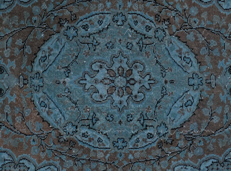 Turkish Vintage Hand-Knotted Blue Wool 147 x 254 cm (4'10" x 8'4")