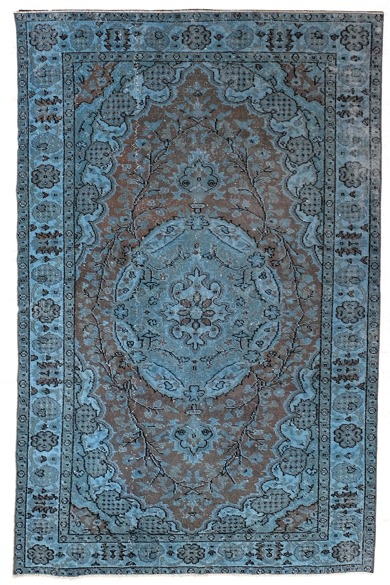 Turkish Vintage Hand-Knotted Blue Wool 147 x 254 cm (4'10" x 8'4")