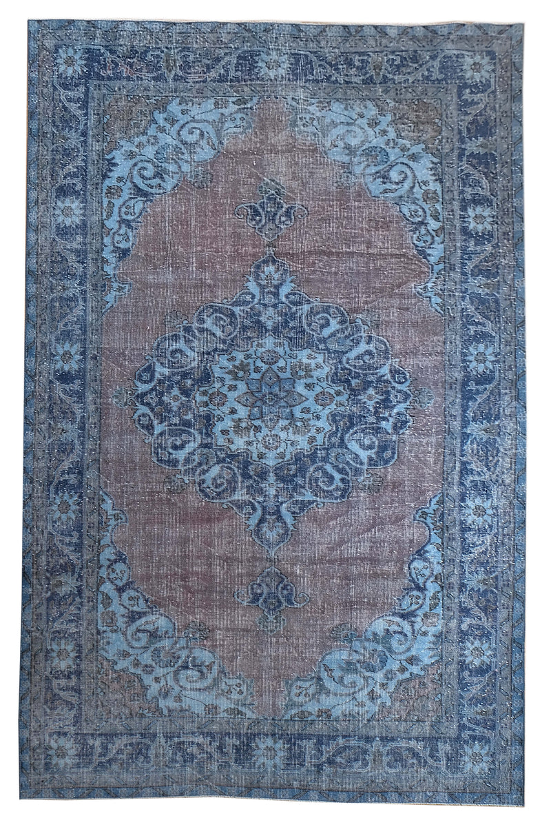 Turkish Vintage Hand-Knotted Blue Wool 201 x 300 cm (6'7" x 9'10")