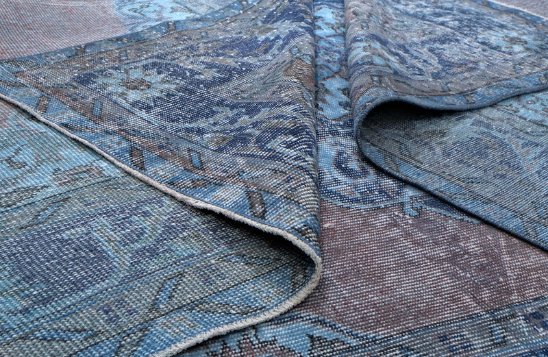 Turkish Vintage Hand-Knotted Blue Wool 201 x 300 cm (6'7" x 9'10")