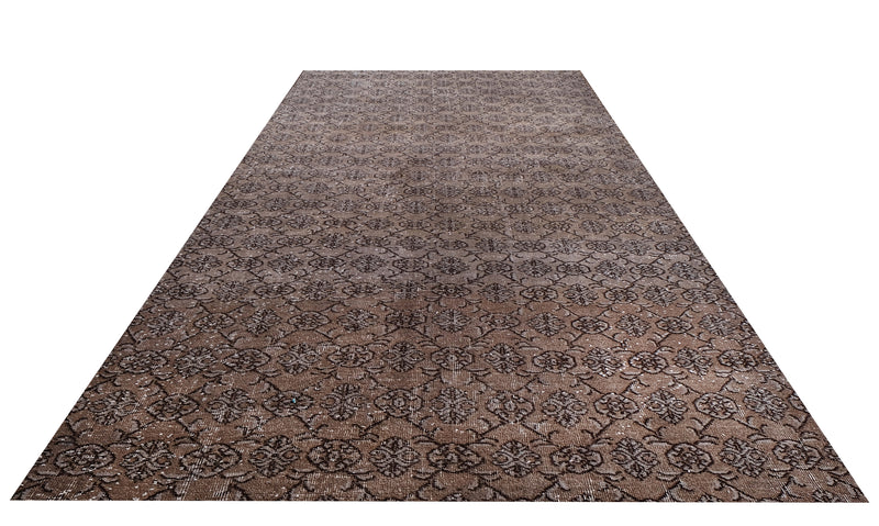 Turkish Vintage Hand-Knotted Red Wool Brown 165 x 282 cm (5'5" x 9'3")