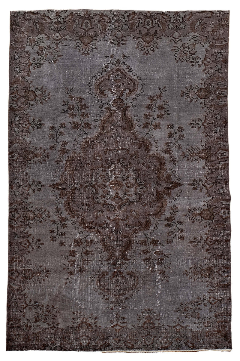 Turkish Vintage Hand-Knotted Brown Wool 145 x 244 cm (4'9" x 8'0")