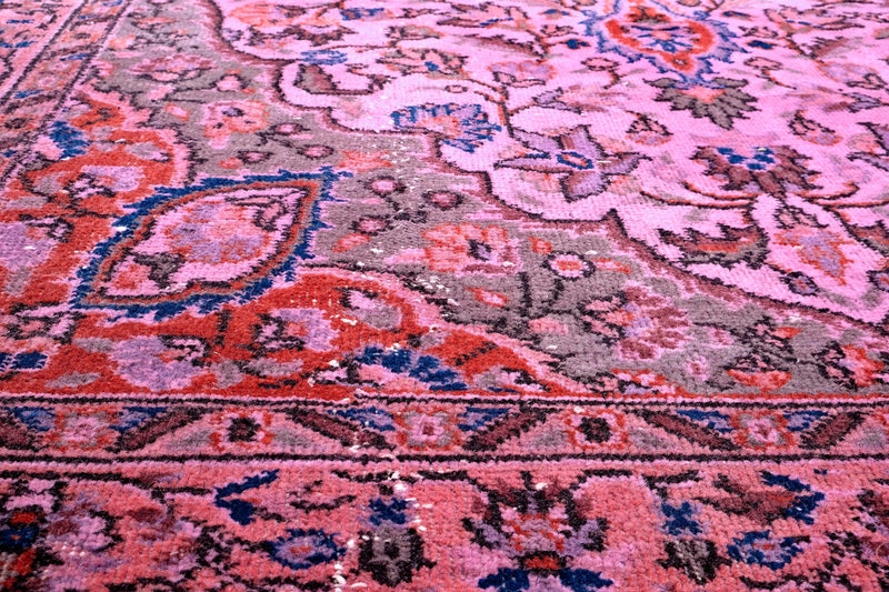 Turkish Vintage Hand-Knotted Pink Wool 155 x 277 cm (5'1" x 9'1")