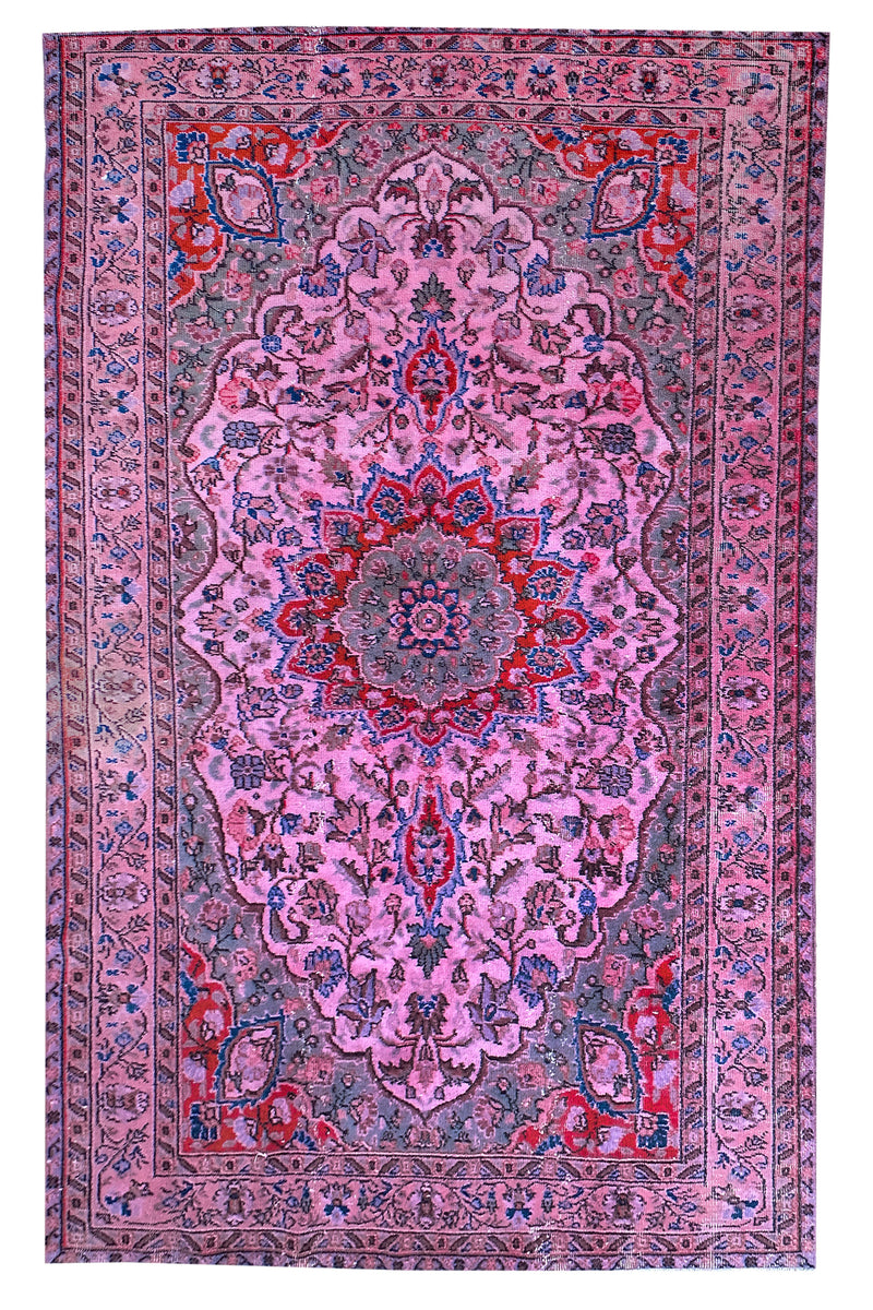 Turkish Vintage Hand-Knotted Pink Wool 155 x 277 cm (5'1" x 9'1")