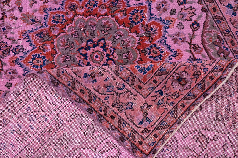 Turkish Vintage Hand-Knotted Pink Wool 155 x 277 cm (5'1" x 9'1")