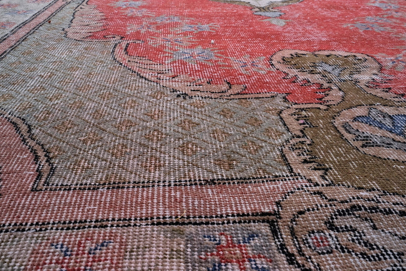 Turkish Vintage Hand-Knotted Red Wool 193 x 340 cm (6'4" x 11'2")