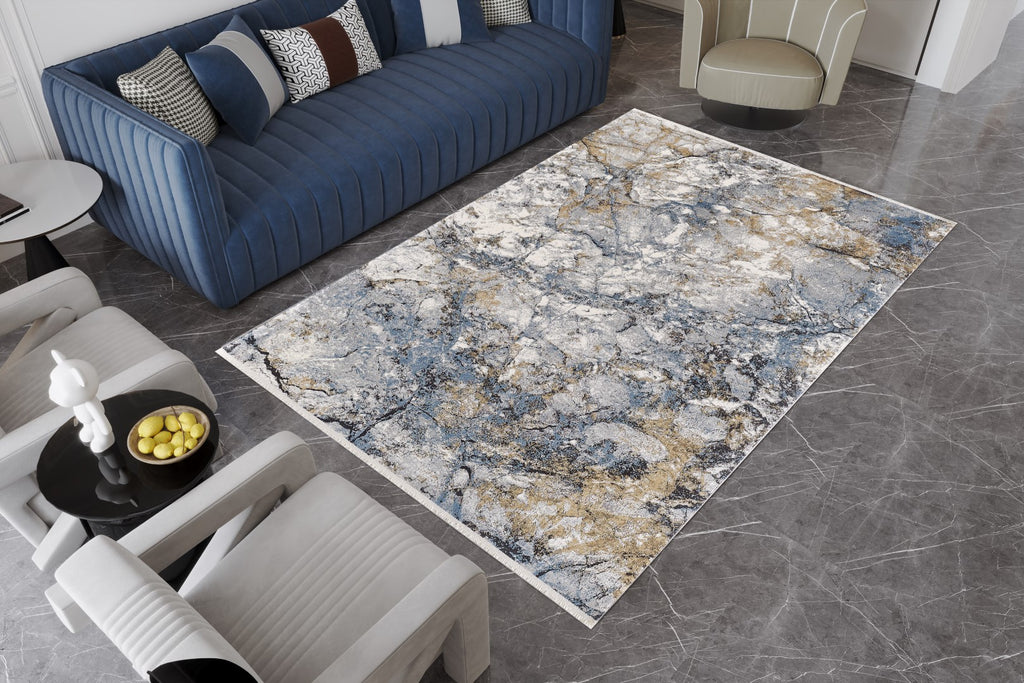 Kalipso Abstract Rug Blue and Cream - 5 therugsoutlet.ca