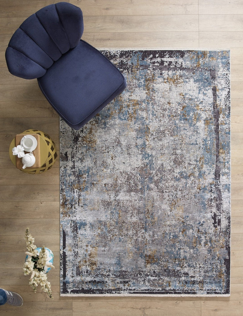 Kalipso Abstract Borded Rug Grey and Beige - 2 therugsoutlet.ca