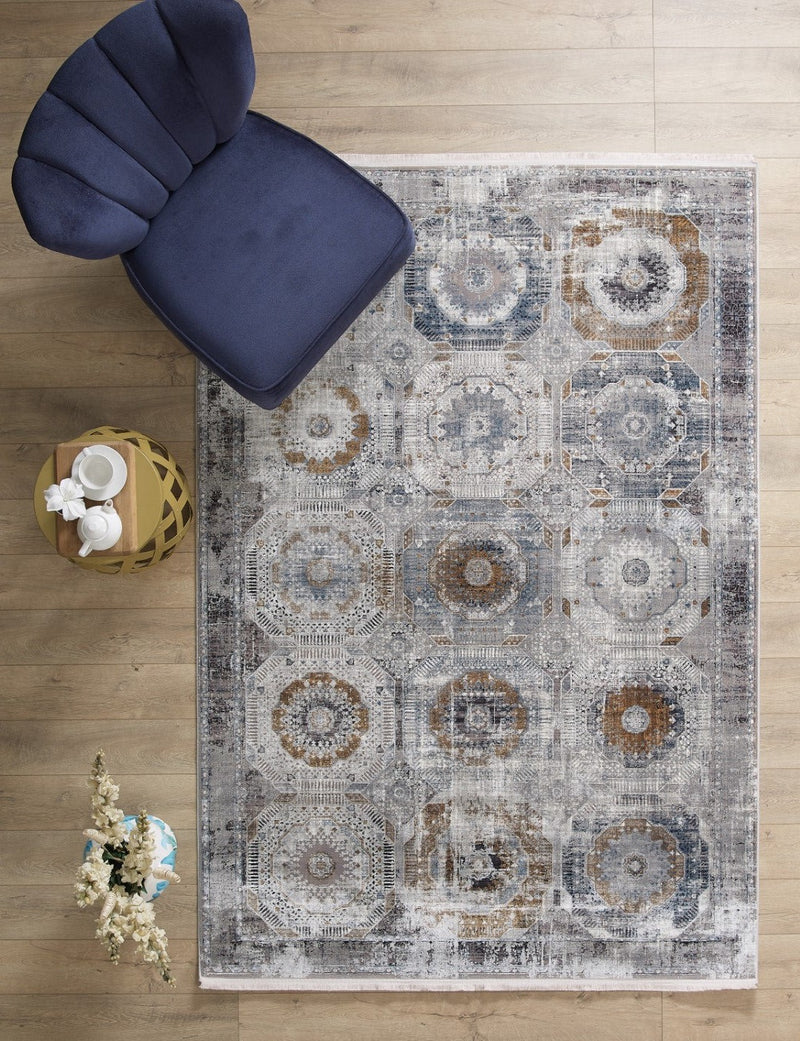 Kalipso Medallion Geometric Rug Grey therugsoutlet.ca