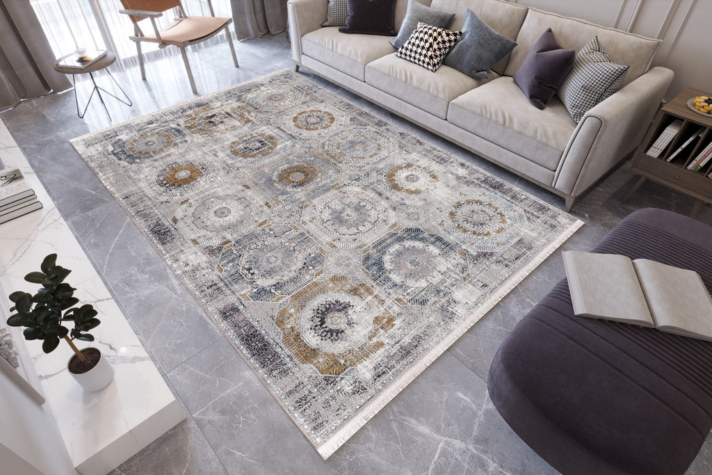 Kalipso Medallion Geometric Rug Grey 4 therugsoutlet.ca