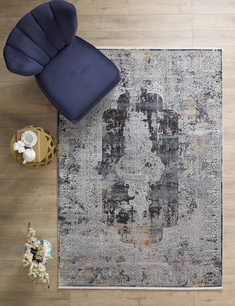 Kalipso Medallion Rug Grey and Black therugsoutlet.ca