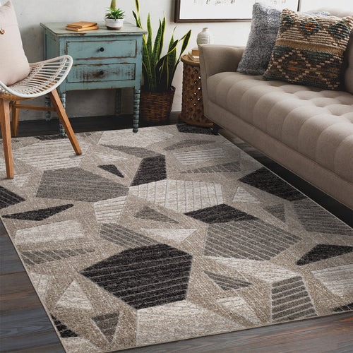 Richmond Geometric Abstract Outdoor Rug - Beige and Brown