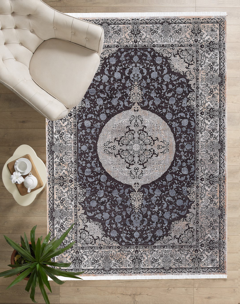 Ruby Classic Medallion Rug Black and Blue