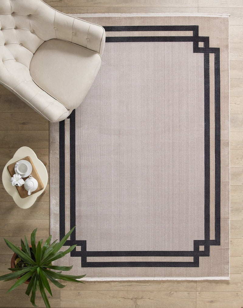 Ruby Borded Rug Cream and Black